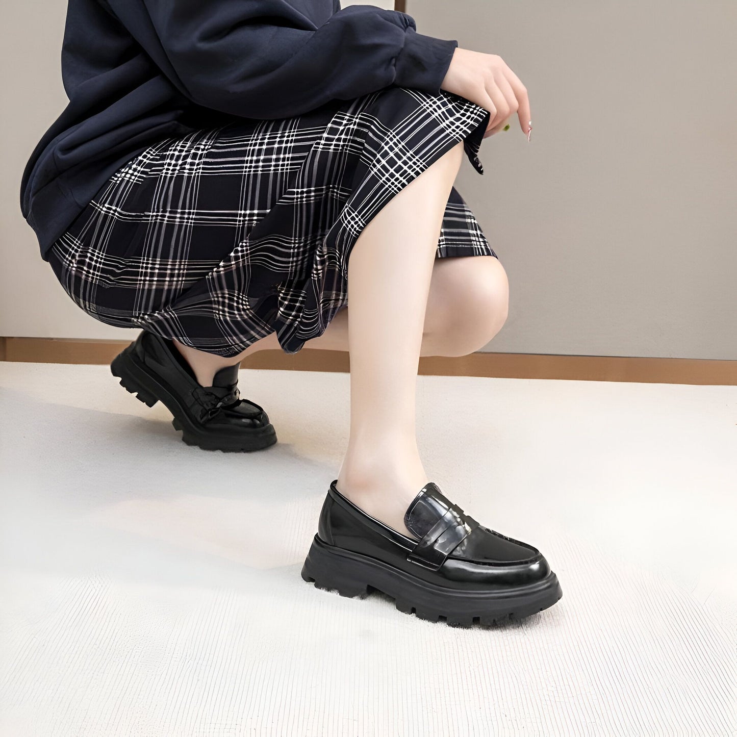 Mocassins Cuir Synthétique Femme Semelle Épaisse Confort