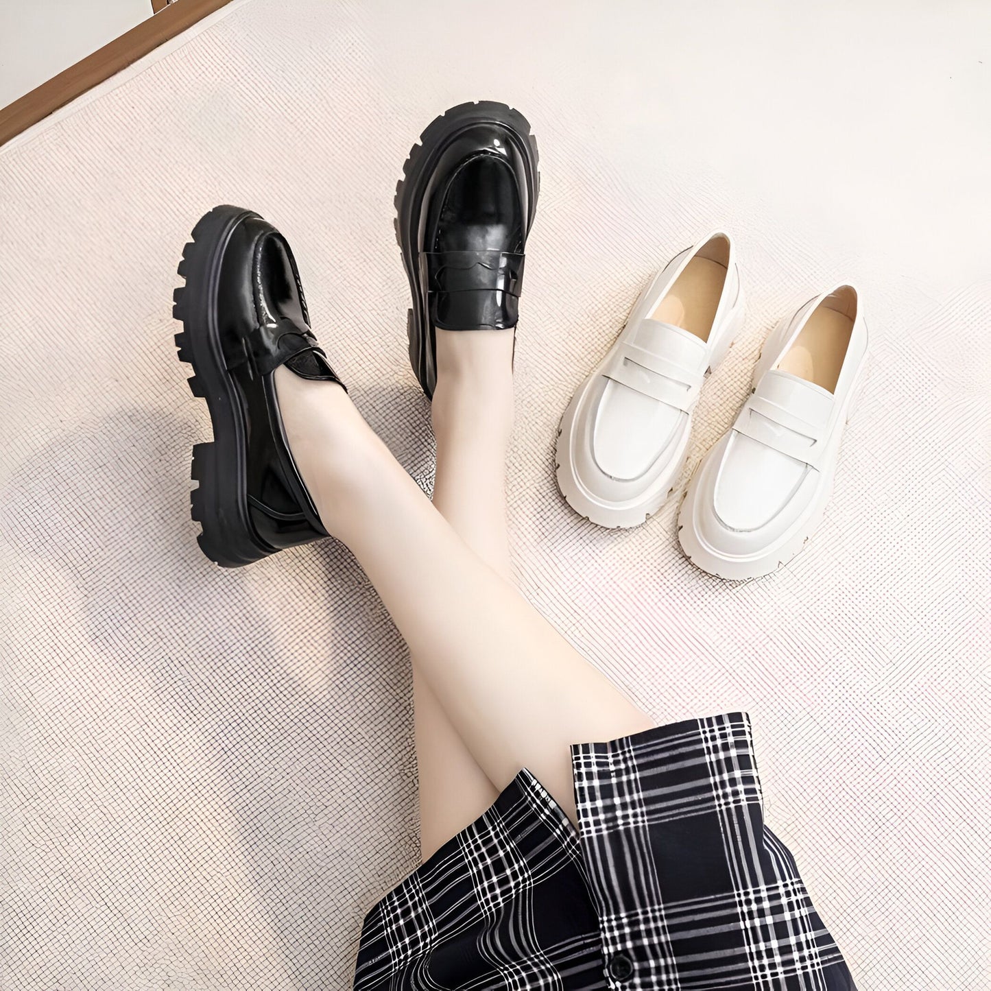 Mocassins Cuir Synthétique Femme Semelle Épaisse Confort