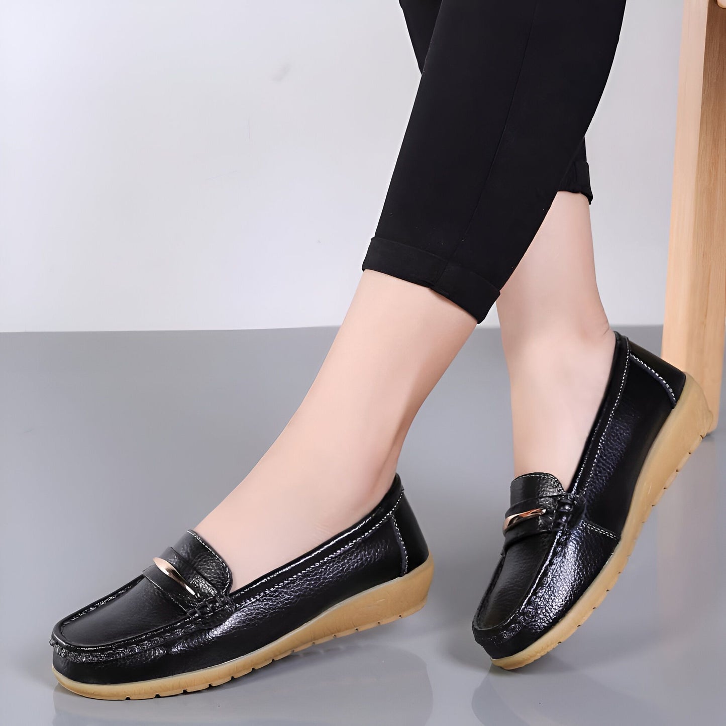 Mocassins Femme Confort Cuir Végan Barrette Métallique®