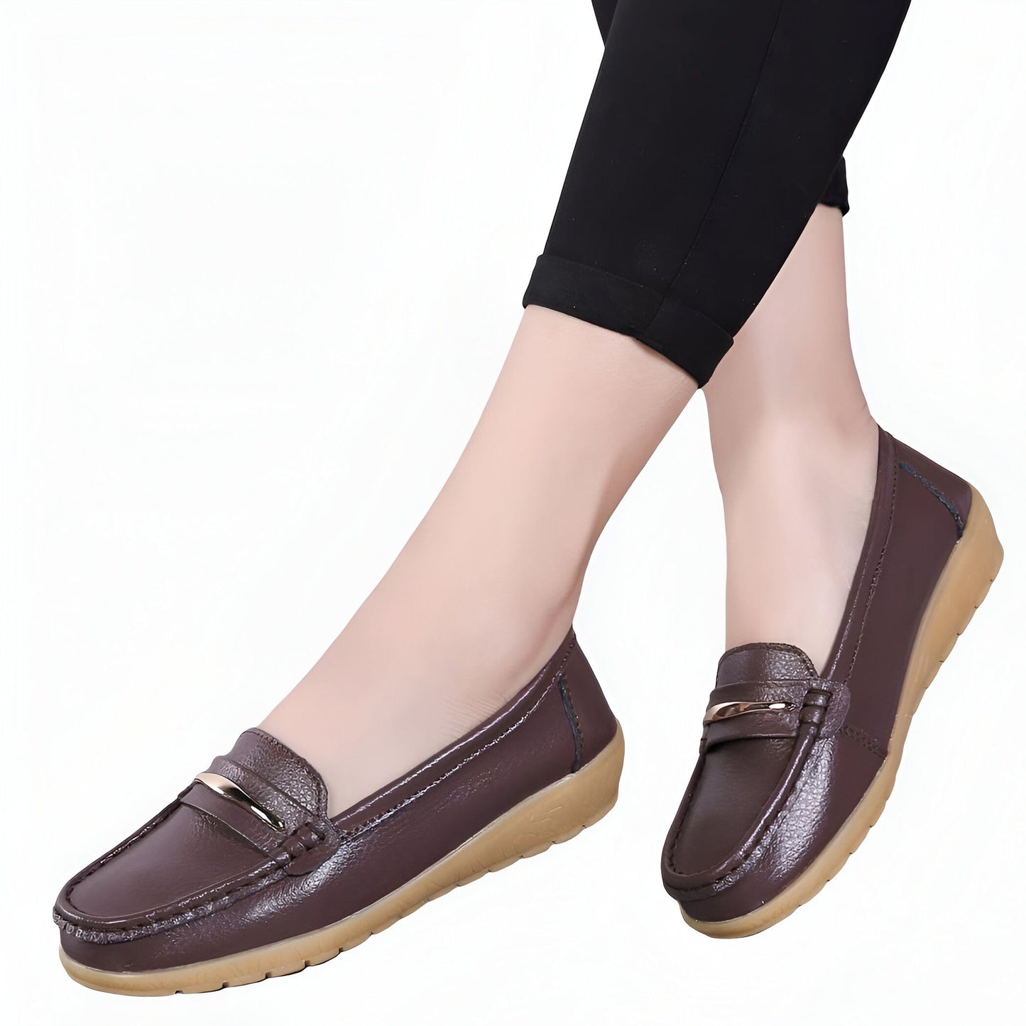 Mocassins Femme Confort Cuir Végan Barrette Métallique®