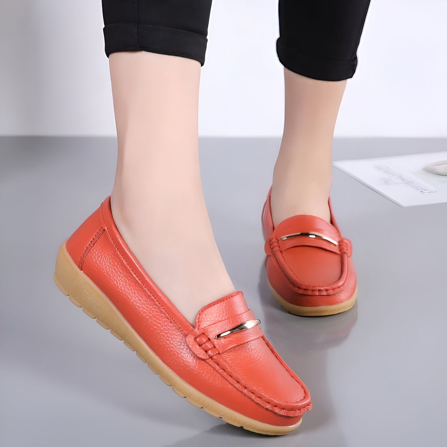 Mocassins Femme Confort Cuir Végan Barrette Métallique®