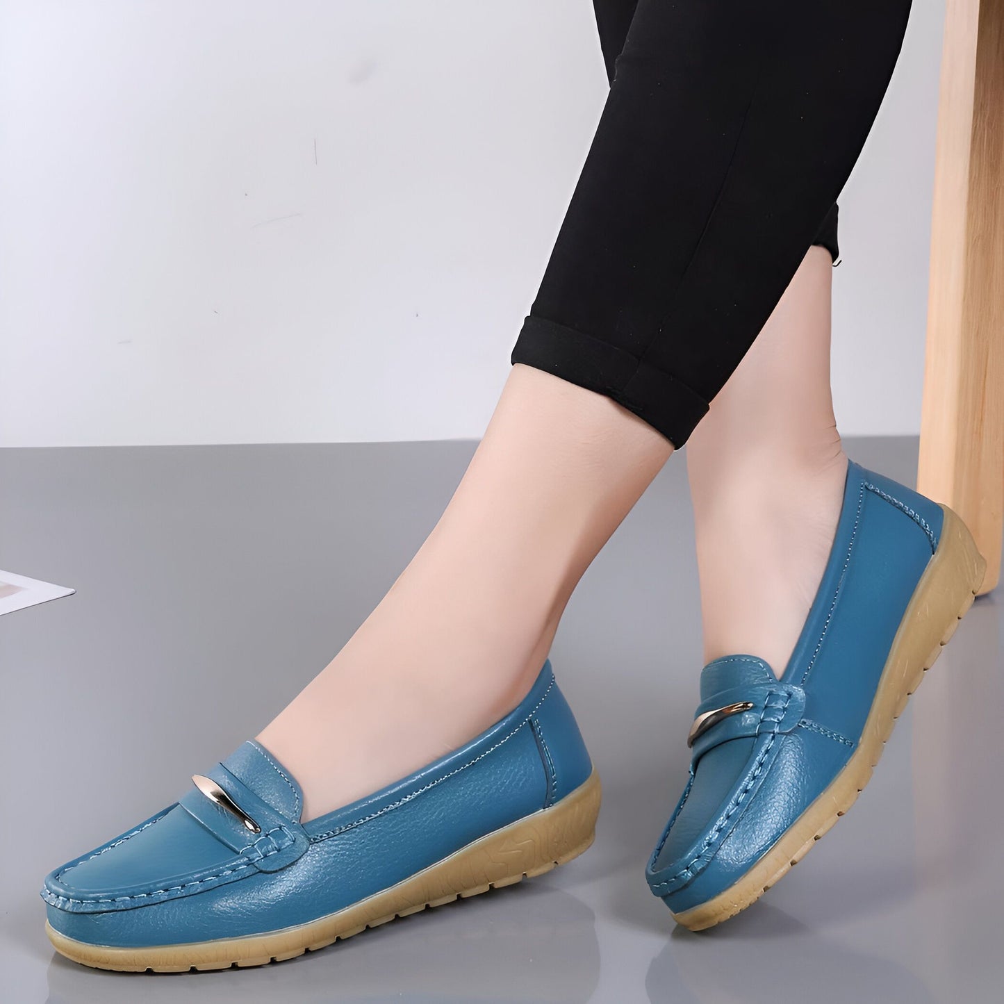 Mocassins Femme Confort Cuir Végan Barrette Métallique®