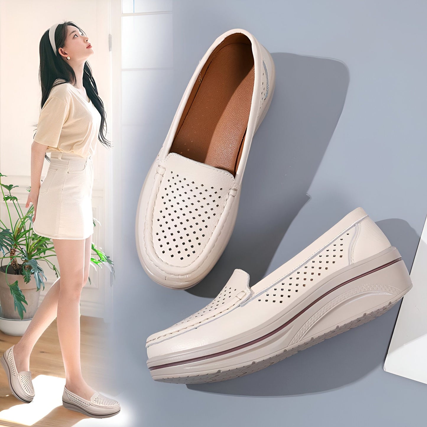 Nova Mocassins Femme Respirants Cuir Végan Perforé