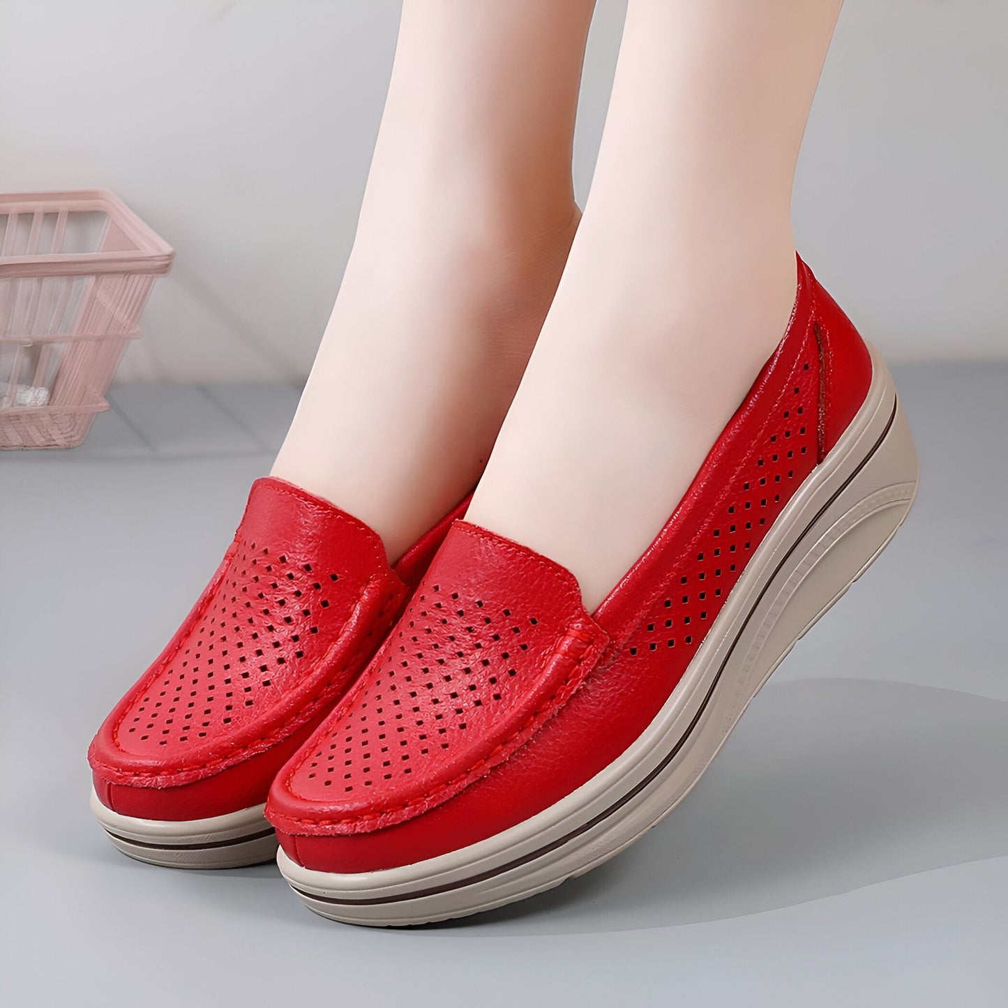 Nova Mocassins Femme Respirants Cuir Végan Perforé