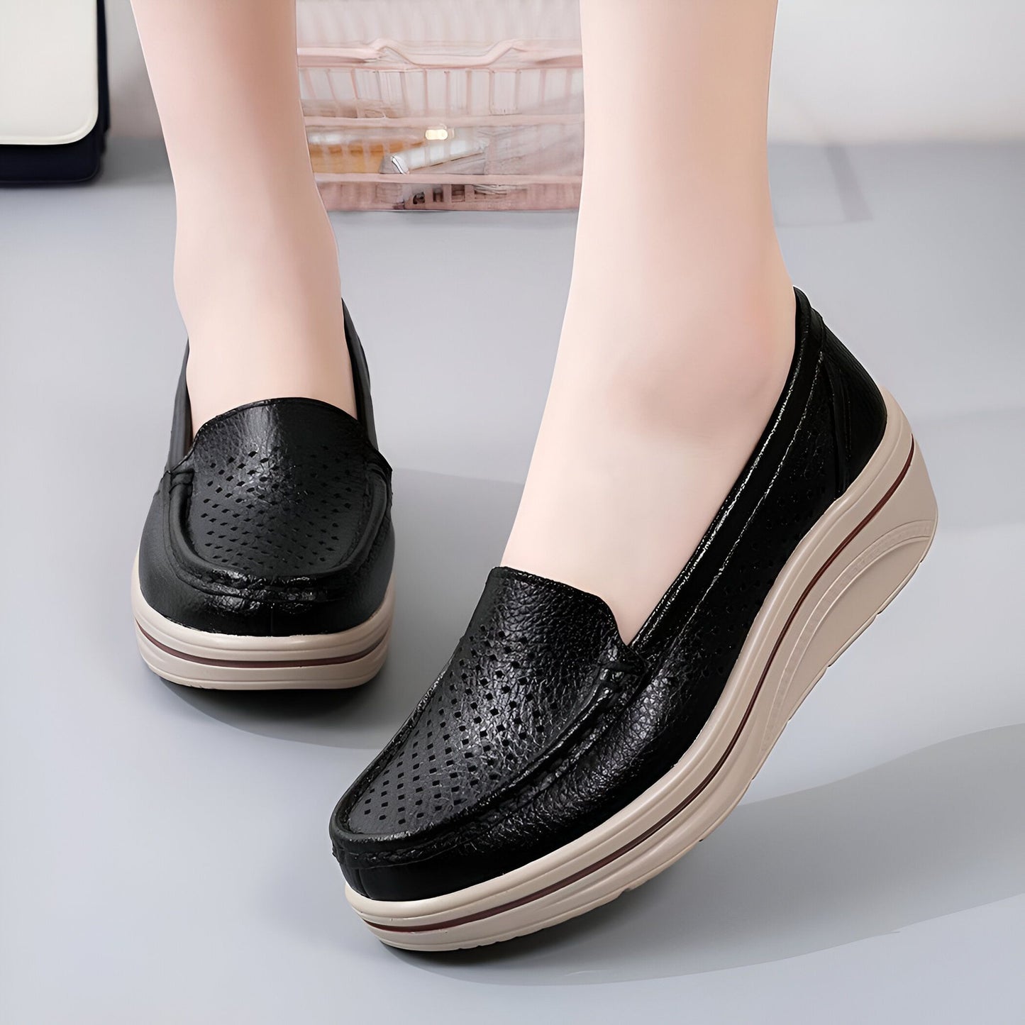 Nova Mocassins Femme Respirants Cuir Végan Perforé