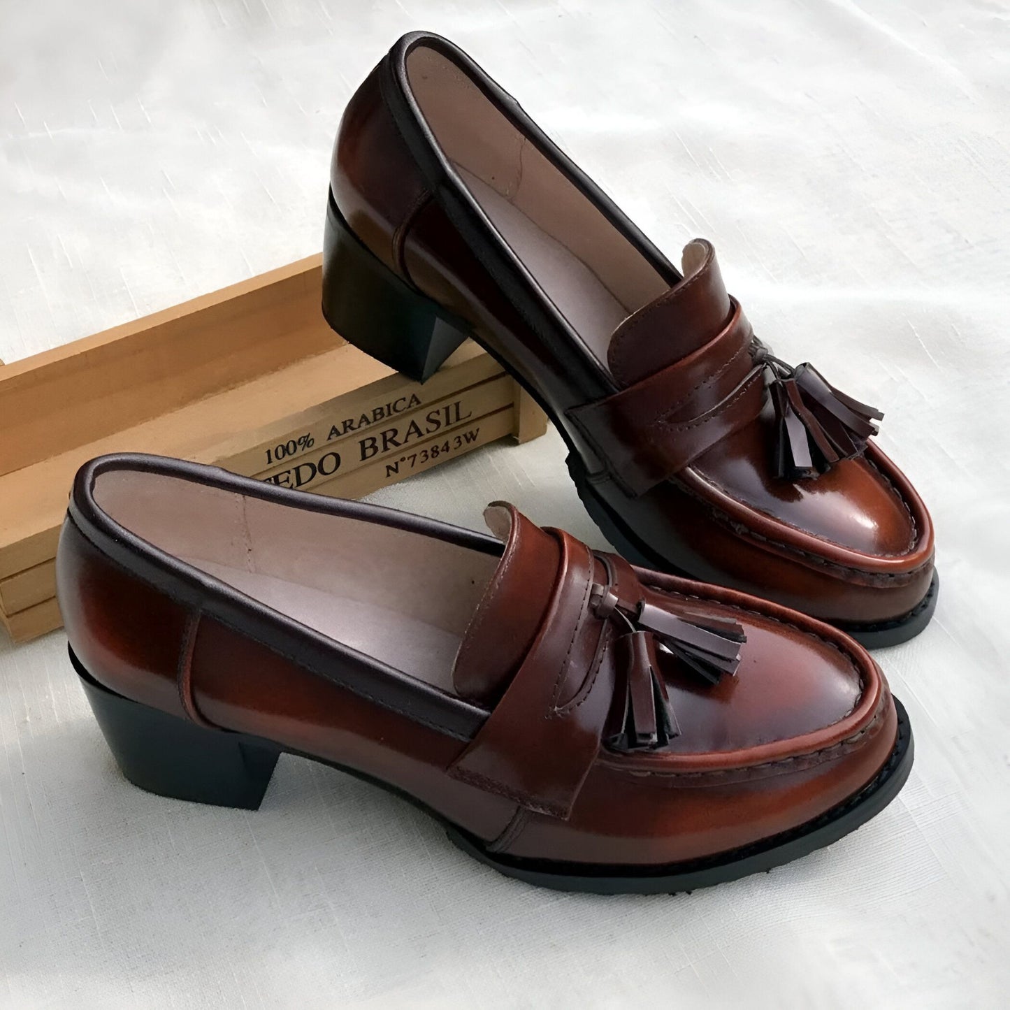 Noblesse Mocassins femme cuir à glands, talon carré