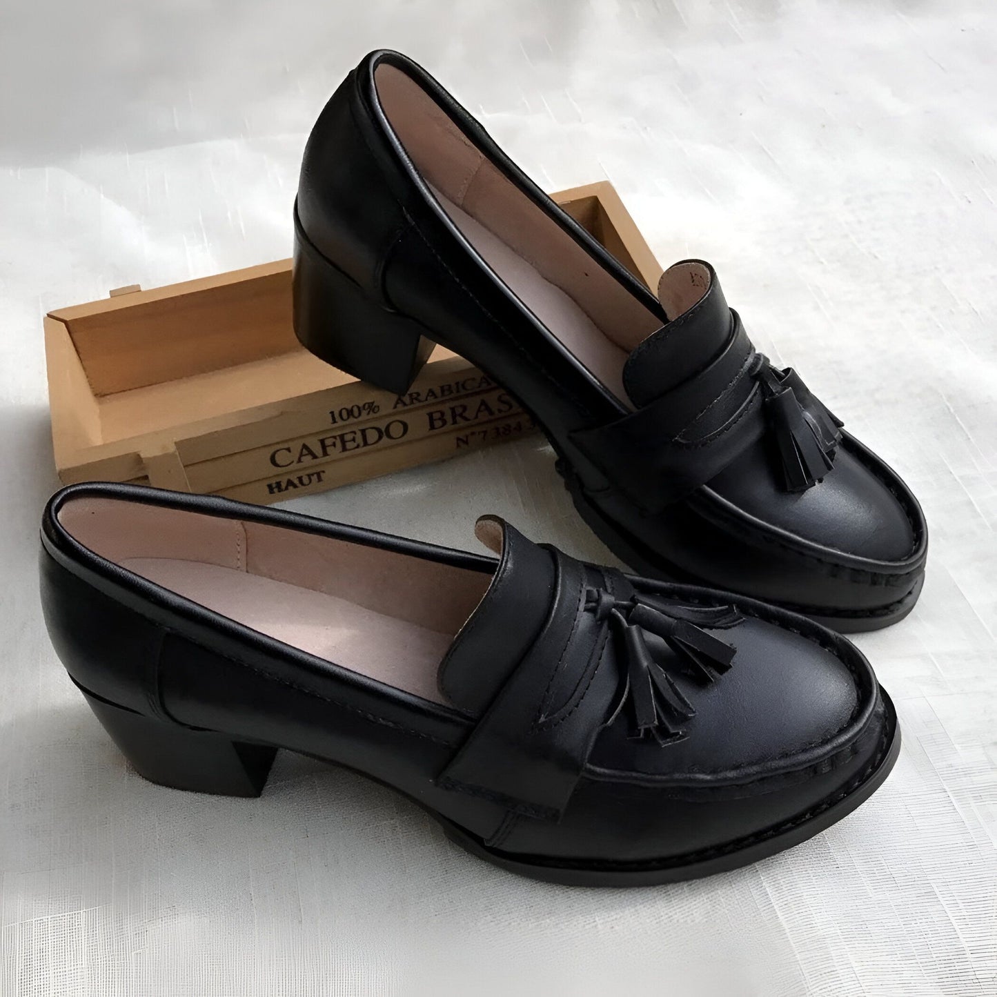 Noblesse Mocassins femme cuir à glands, talon carré