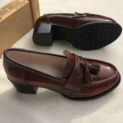 Noblesse Mocassins femme cuir à glands, talon carré