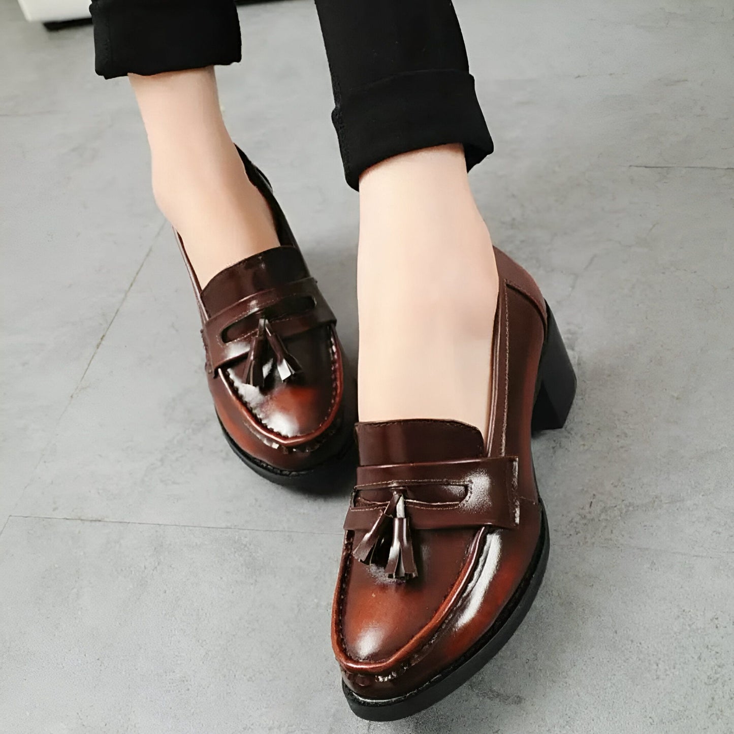 Noblesse Mocassins femme cuir à glands, talon carré