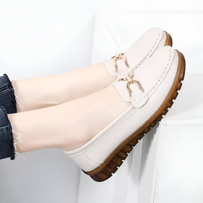 Glam Mocassins Cuir Femme Confortables à Chaîne Dorée