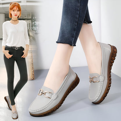 Glam Mocassins Cuir Femme Confortables à Chaîne Dorée