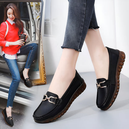 Glam Mocassins Cuir Femme Confortables à Chaîne Dorée