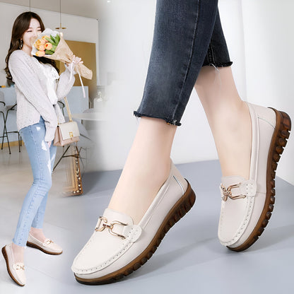 Glam Mocassins Cuir Femme Confortables à Chaîne Dorée