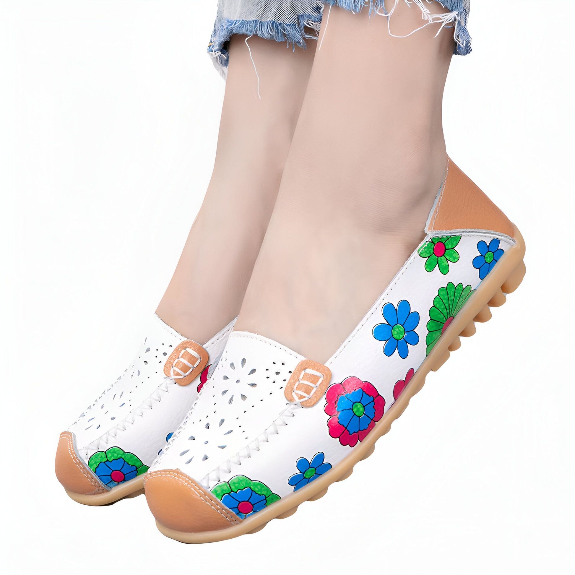Luna Mocassins Femme Cuir Véritable Imprimé Fleurs