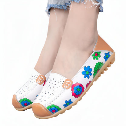 Luna Mocassins Femme Cuir Véritable Imprimé Fleurs