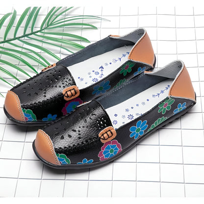 Luna Mocassins Femme Cuir Véritable Imprimé Fleurs