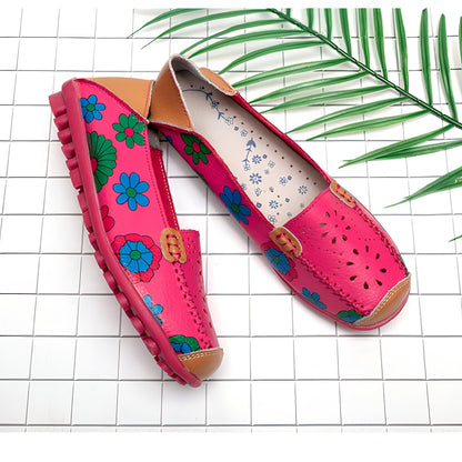 Luna Mocassins Femme Cuir Véritable Imprimé Fleurs