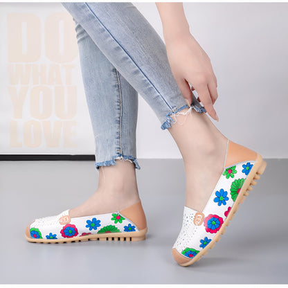 Luna Mocassins Femme Cuir Véritable Imprimé Fleurs