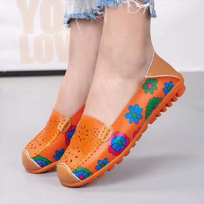 Luna Mocassins Femme Cuir Véritable Imprimé Fleurs