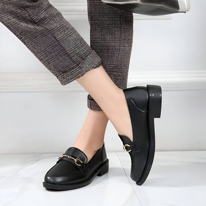 Viva Mocassins Cuir Noir Femme Boucle Métal Talon Carré