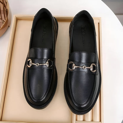 Viva Mocassins Cuir Noir Femme Boucle Métal Talon Carré