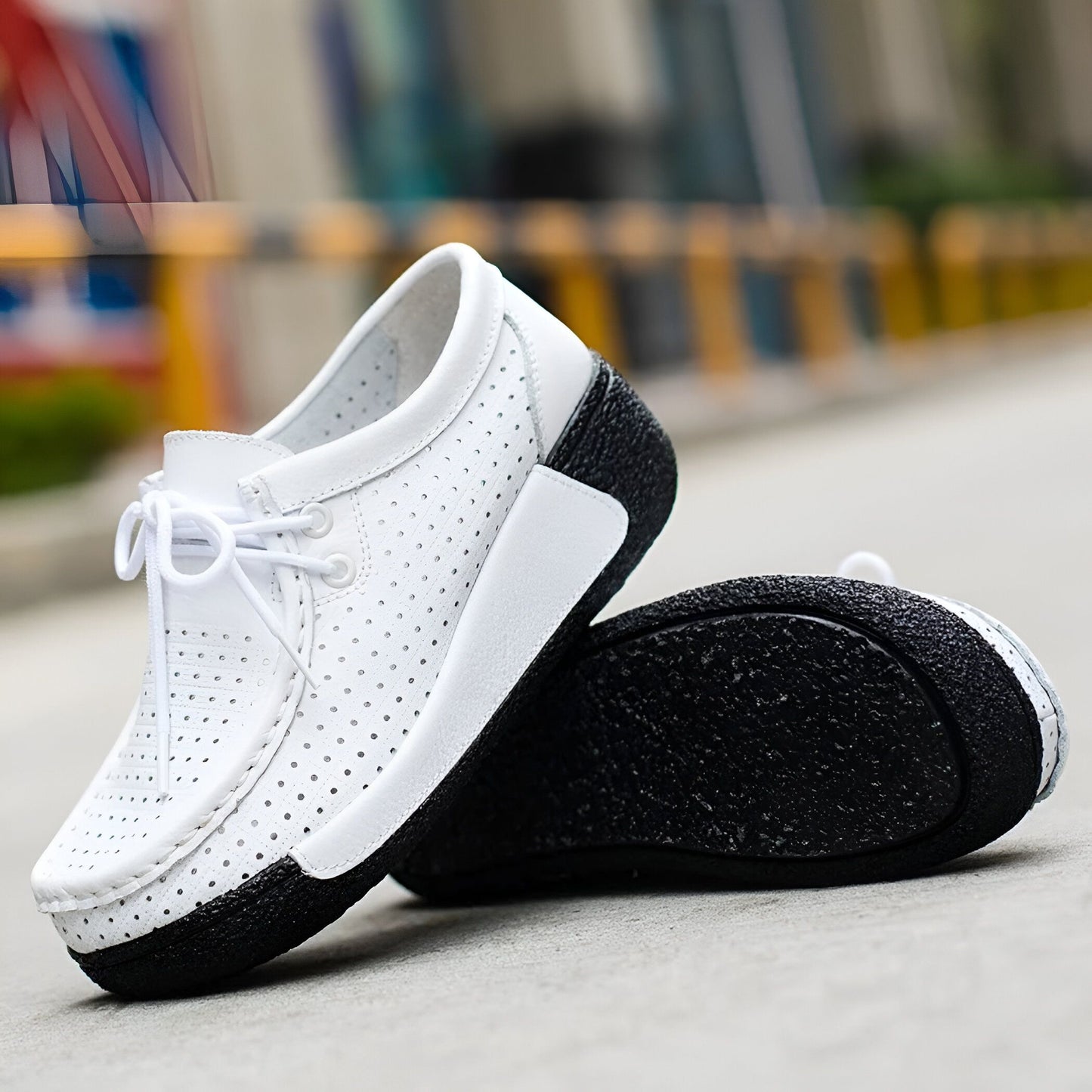 Mocassins Femme Cuir Végan Respirant Semelle Compensée