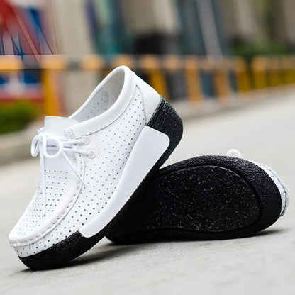 Mocassins Femme Cuir Végan Respirant Semelle Compensée