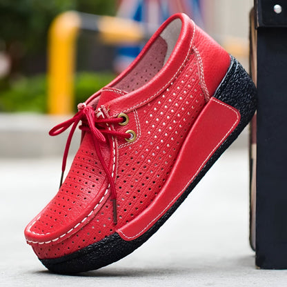 Mocassins Femme Cuir Végan Respirant Semelle Compensée