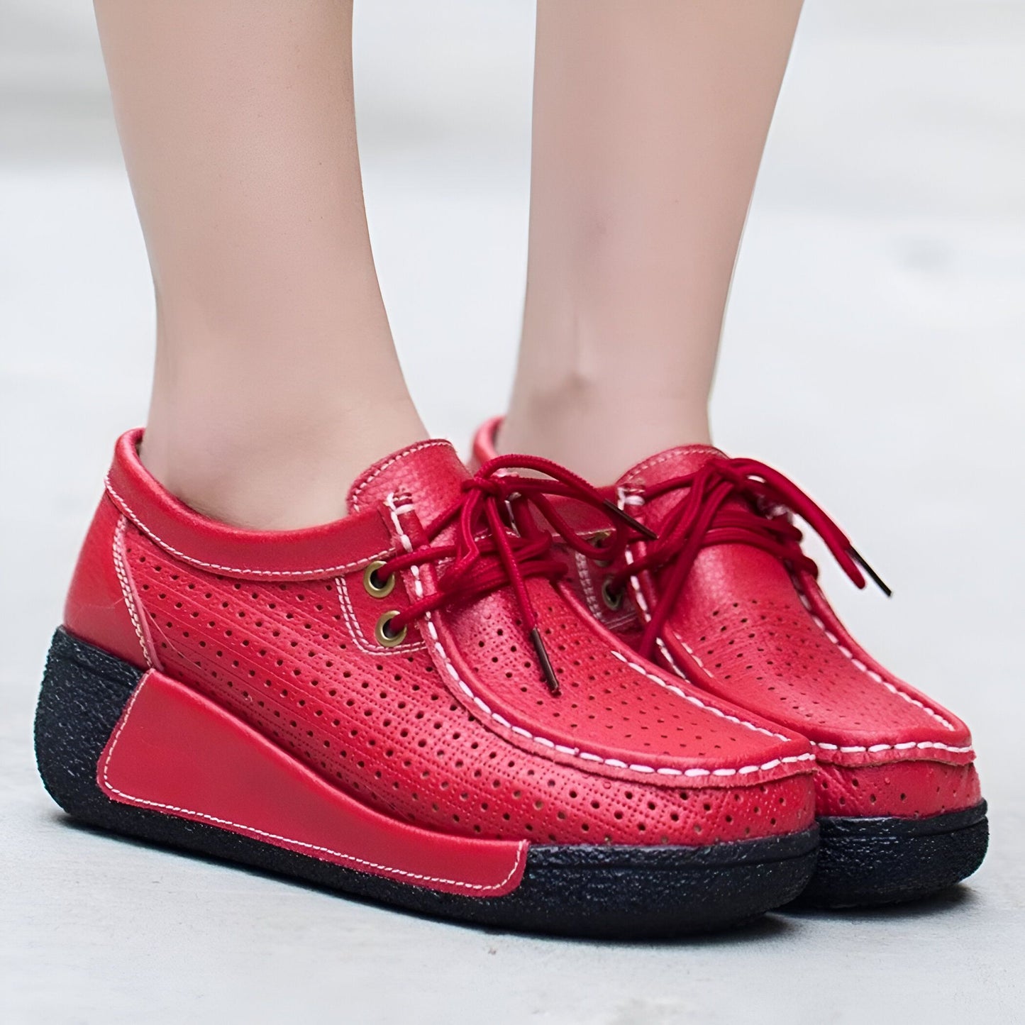 Mocassins Femme Cuir Végan Respirant Semelle Compensée
