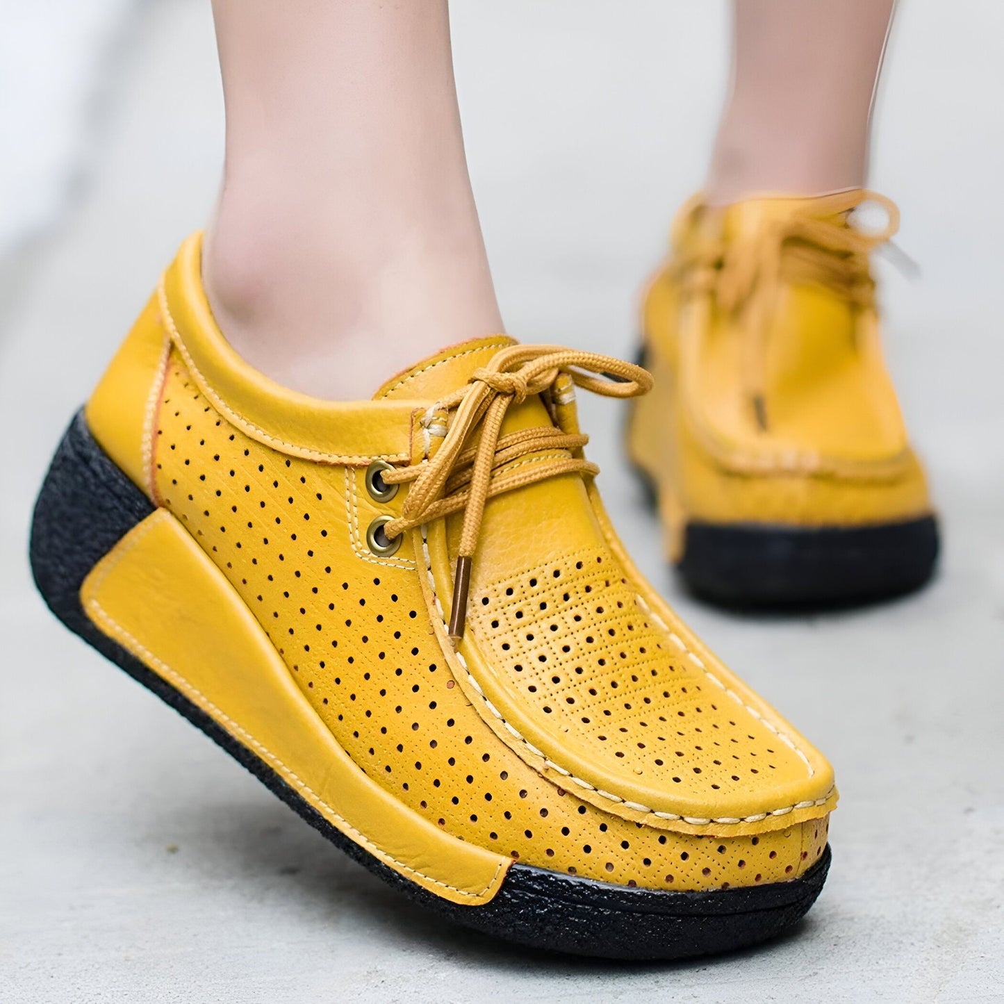 Mocassins Femme Cuir Végan Respirant Semelle Compensée