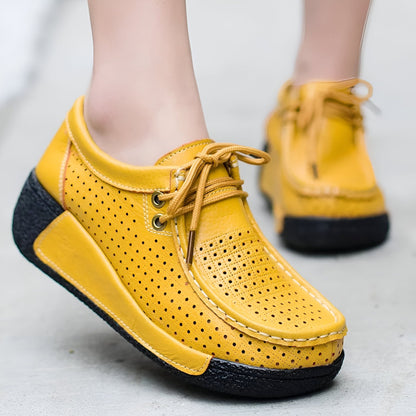 Mocassins Femme Cuir Végan Respirant Semelle Compensée