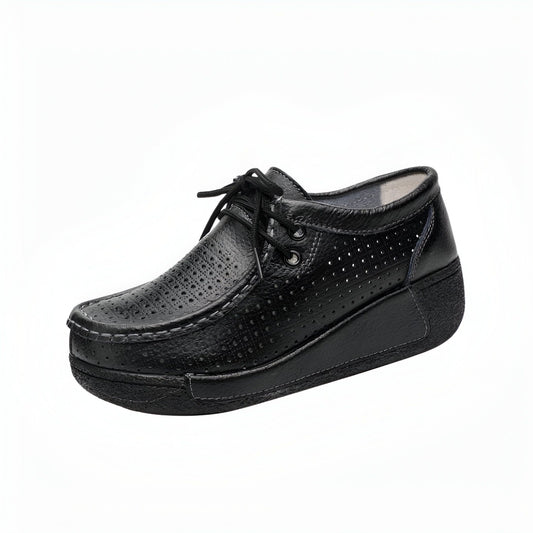 Mocassins Femme Cuir Végan Respirant Semelle Compensée