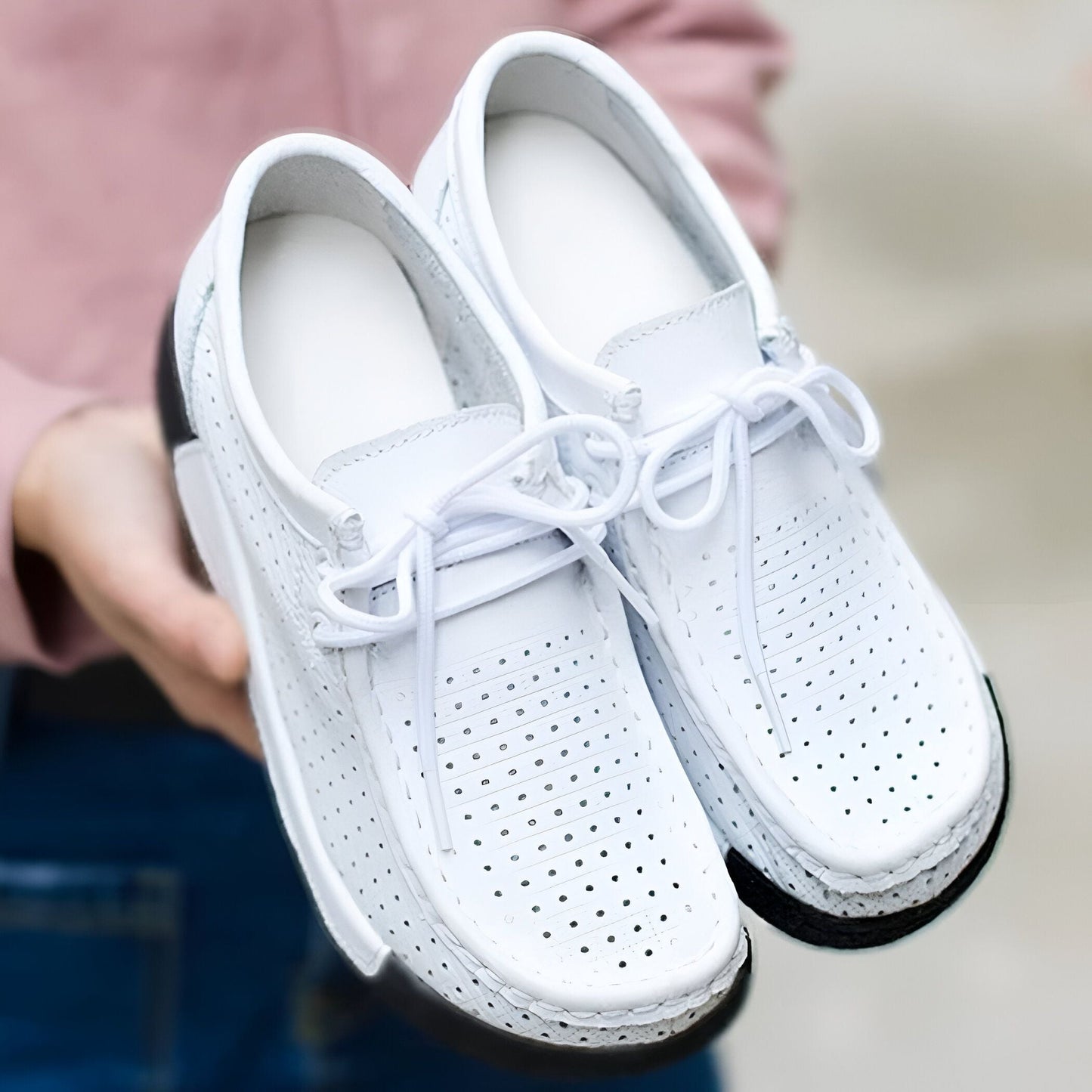 Mocassins Femme Cuir Végan Respirant Semelle Compensée