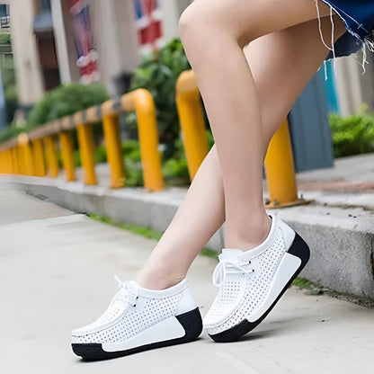 Mocassins Femme Cuir Végan Respirant Semelle Compensée