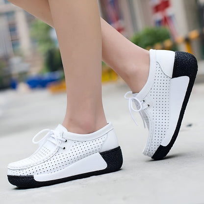 Mocassins Femme Cuir Végan Respirant Semelle Compensée
