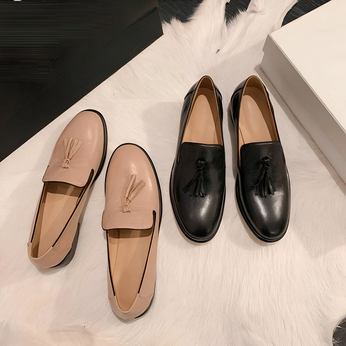 Lux Mocassins Cuir Véritable Femme Glands Bout Rond