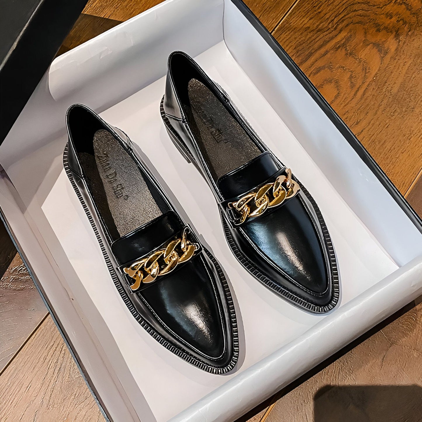 LuxeMocassins Femme Cuir Synthétique Noir Bout Pointu
