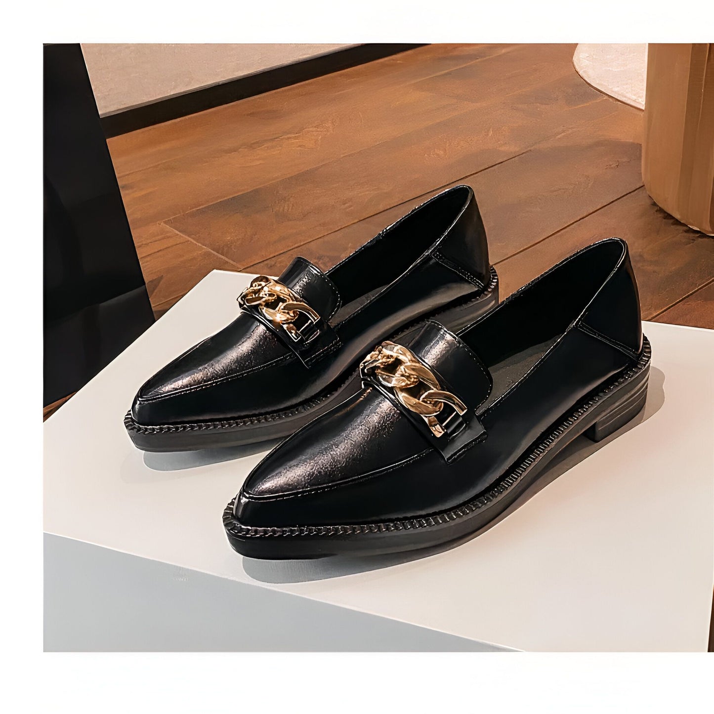 LuxeMocassins Femme Cuir Synthétique Noir Bout Pointu