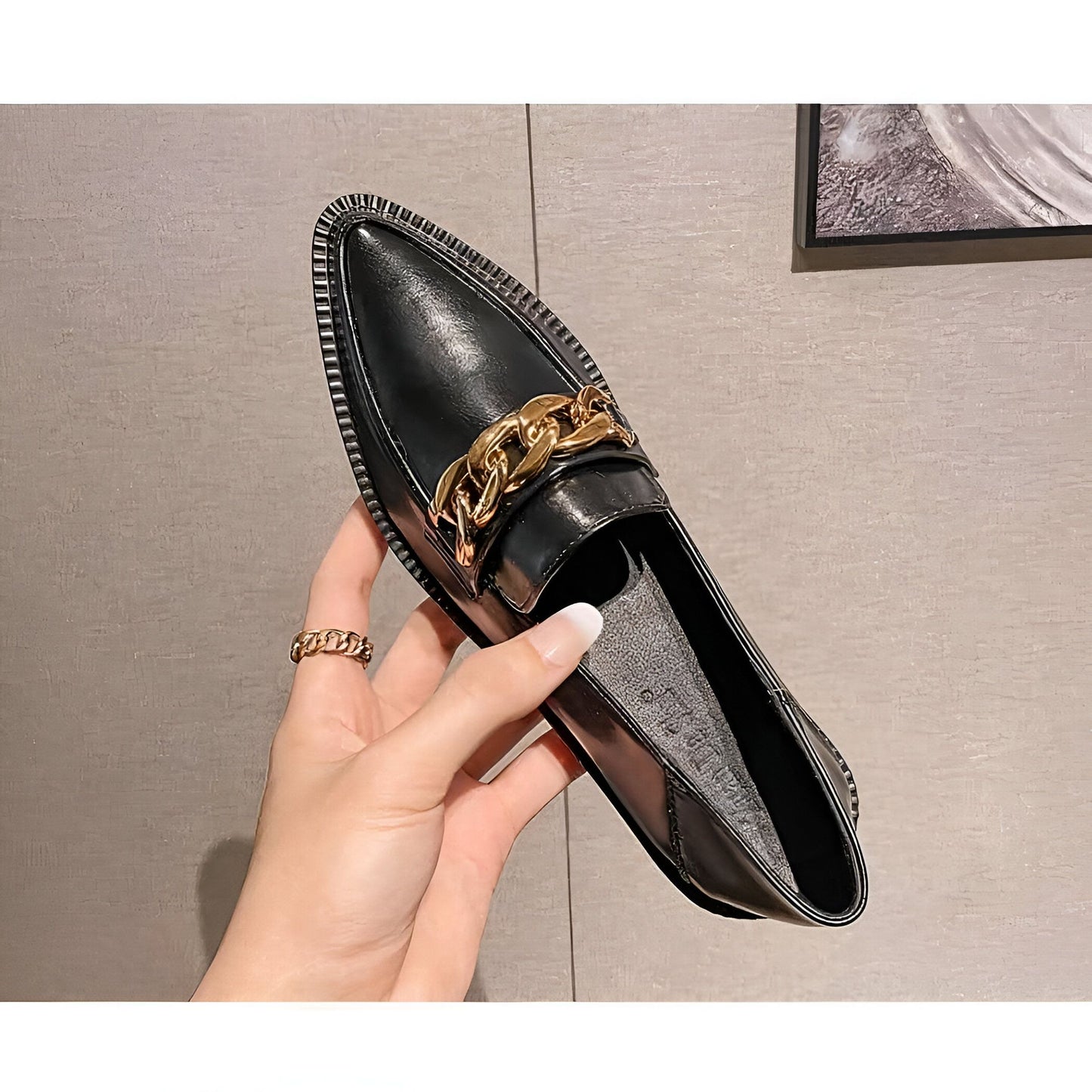 LuxeMocassins Femme Cuir Synthétique Noir Bout Pointu