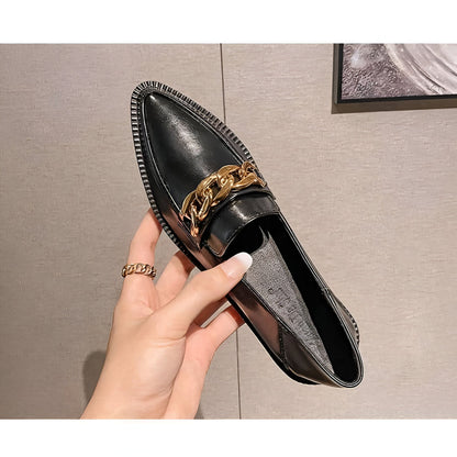 LuxeMocassins Femme Cuir Synthétique Noir Bout Pointu