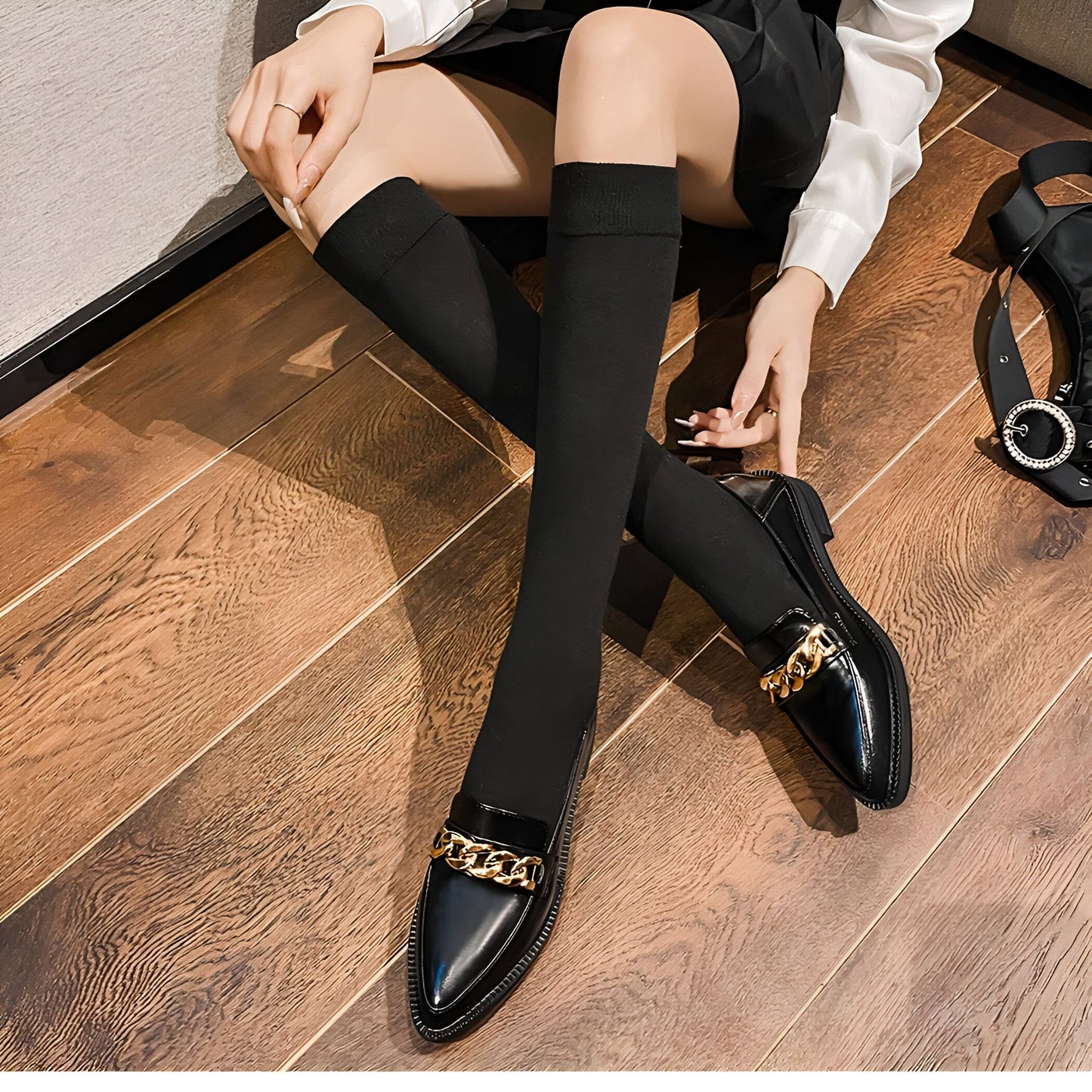 LuxeMocassins Femme Cuir Synthétique Noir Bout Pointu