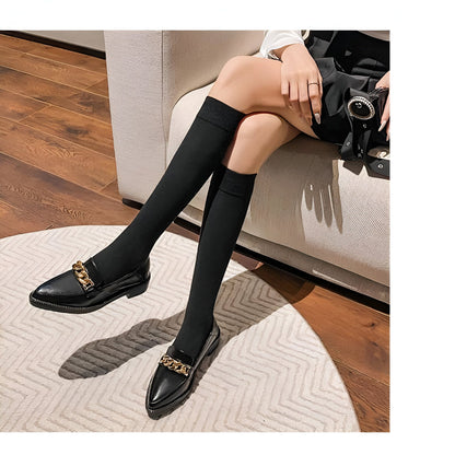 LuxeMocassins Femme Cuir Synthétique Noir Bout Pointu