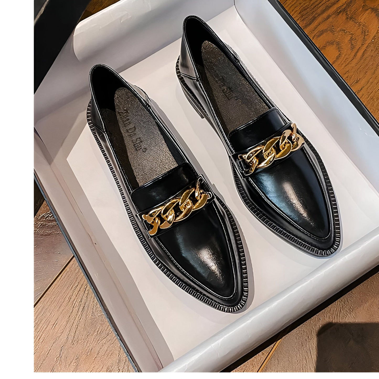 LuxeMocassins Femme Cuir Synthétique Noir Bout Pointu