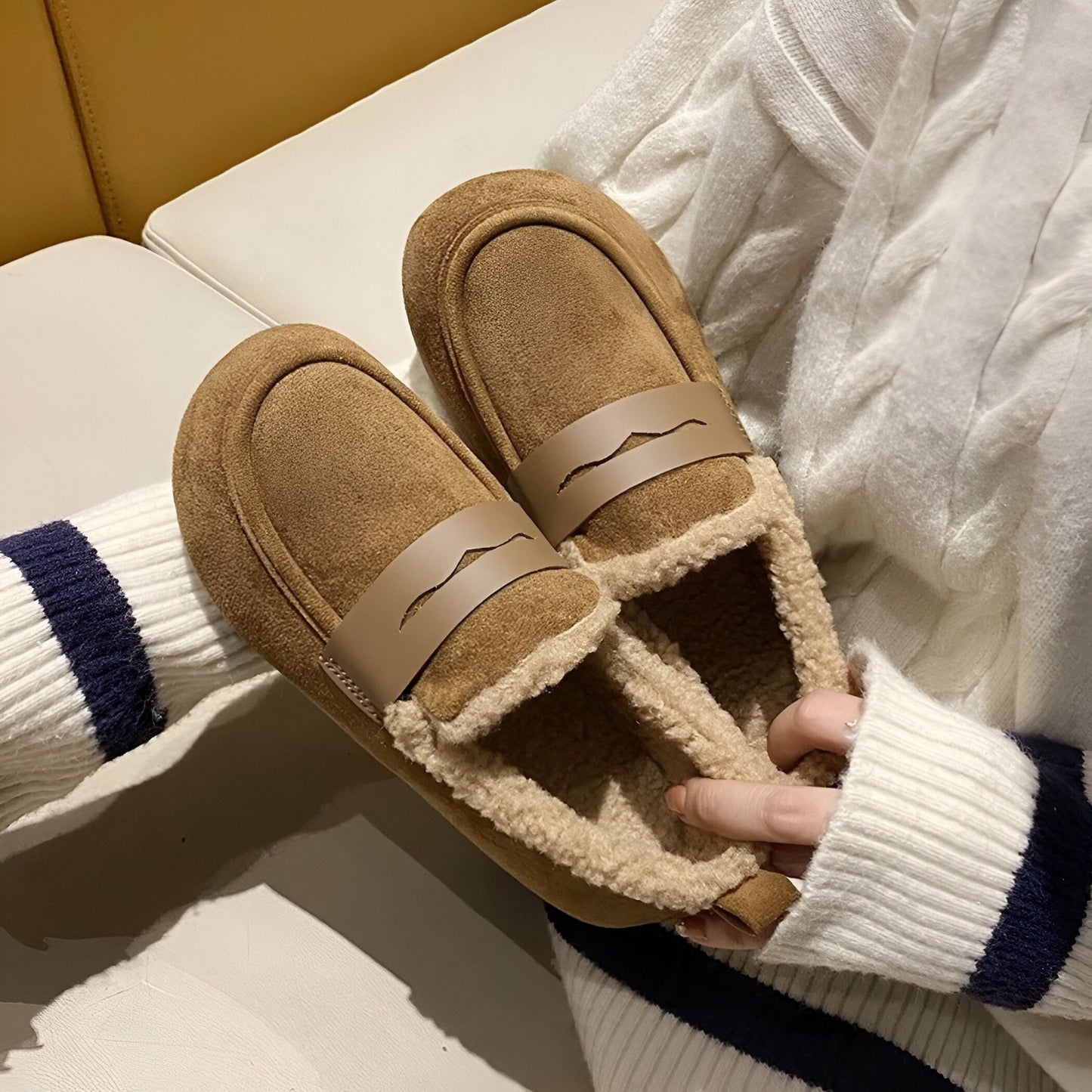 Mocassins Femme Daim Doublé Chaud Élégant - Luxe