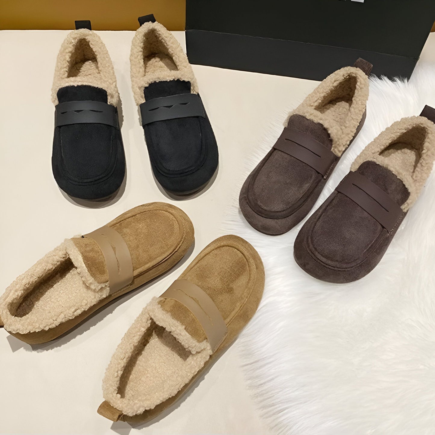 Mocassins Femme Daim Doublé Chaud Élégant - Luxe