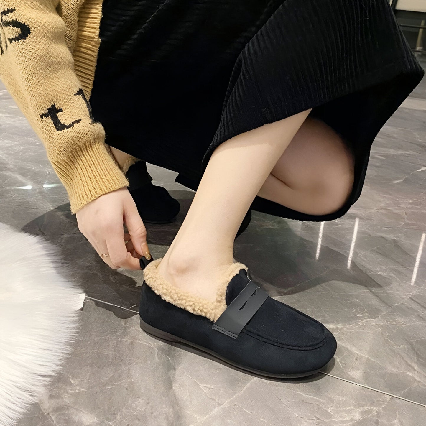 Mocassins Femme Daim Doublé Chaud Élégant - Luxe
