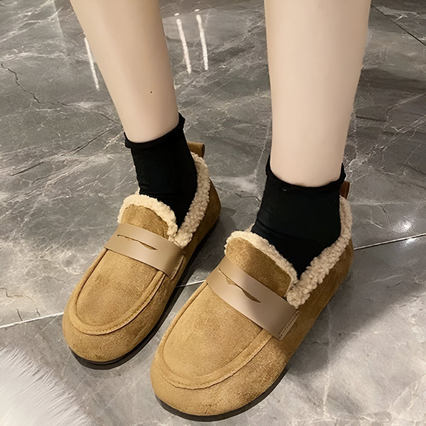 Mocassins Femme Daim Doublé Chaud Élégant - Luxe
