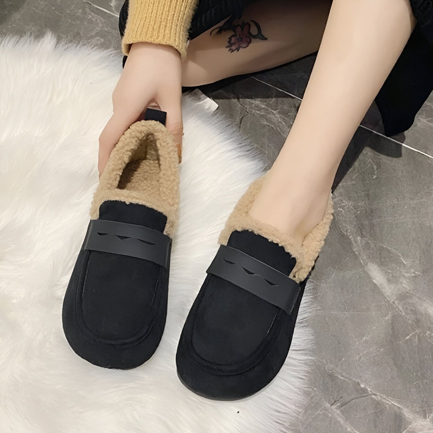 Mocassins Femme Daim Doublé Chaud Élégant - Luxe