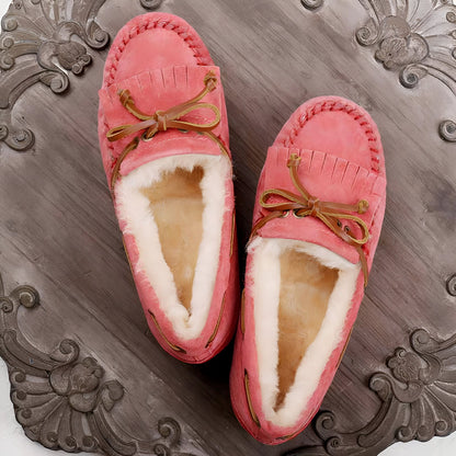 ChicLux Mocassins Daim Fourrés Noeud Confortables Femme
