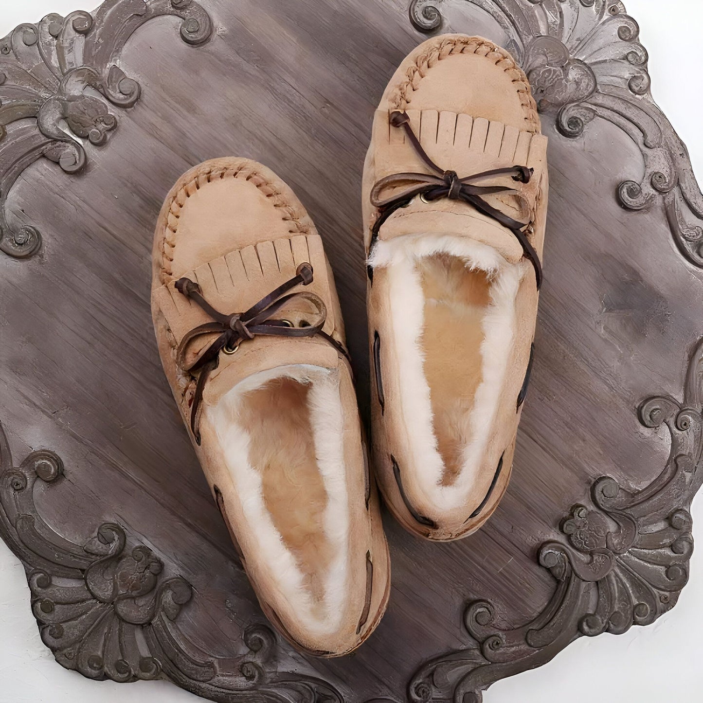 ChicLux Mocassins Daim Fourrés Noeud Confortables Femme